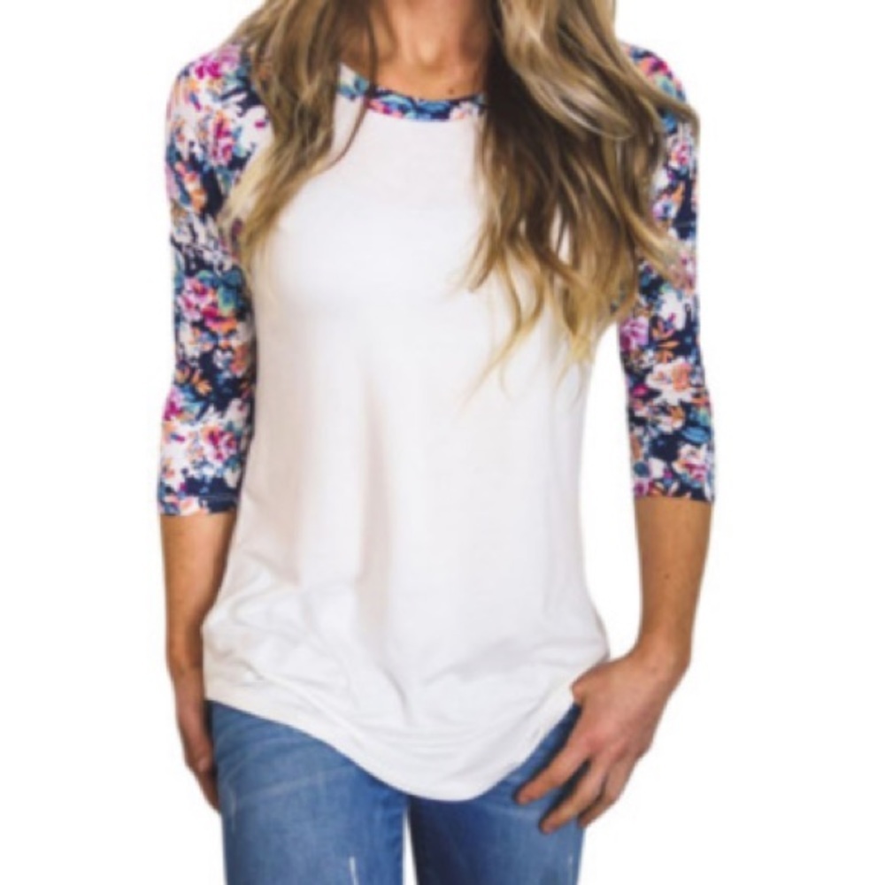 White Floral Sleeve B-ball Tee
